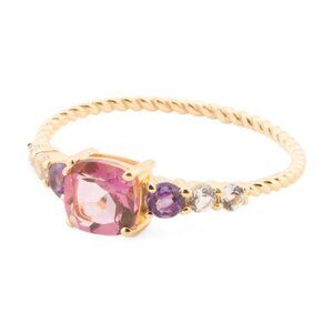 SHIVAM Made In India 14kt Gold Plated Pink Topaz Ring